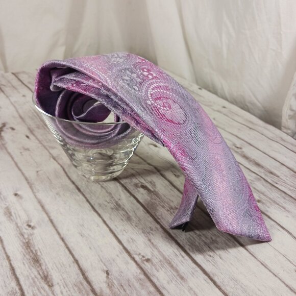 Gianfranco Tie & Pocket Square Set Pink Purple Jacquard Paisley 58x3.25" NEW - Picture 2 of 8